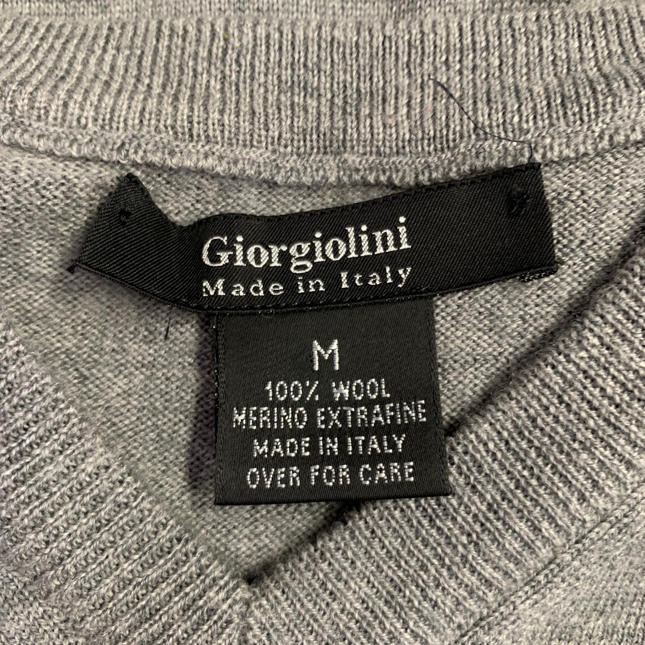 GIORGIOLINI Size M Grey Merino Wool V Neck Pullover Sui Generis Designer Consignment