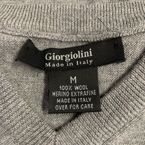 GIORGIOLINI Size M Grey Merino Wool V-Neck Pullover