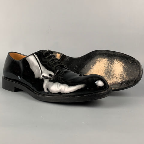 JIL SANDER Size 9 Black Patent Leather Lace Up Shoes