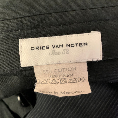 DRIES VAN NOTEN Size 40 Black Grey Pinstripe Linen Blend Suit