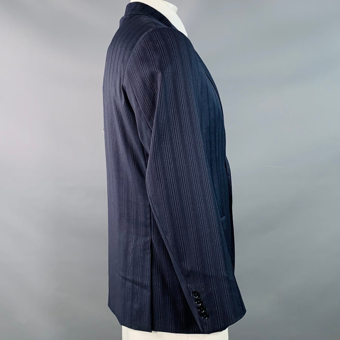 ISAIA Size 42 Regular Navy Blue White Stripe Wool Twill Sport Coat