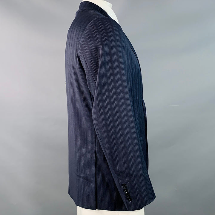 ISAIA Size 42 Regular Navy Blue White Stripe Wool Twill Sport Coat