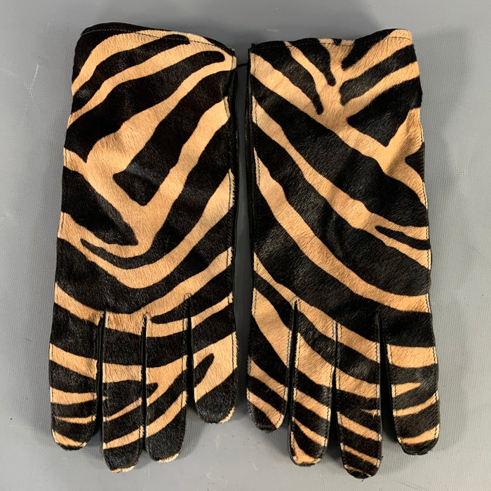 BURBERRY PRORSUM Size 9 Beige Brown & Black Animal Print Kidskin Leather Gloves