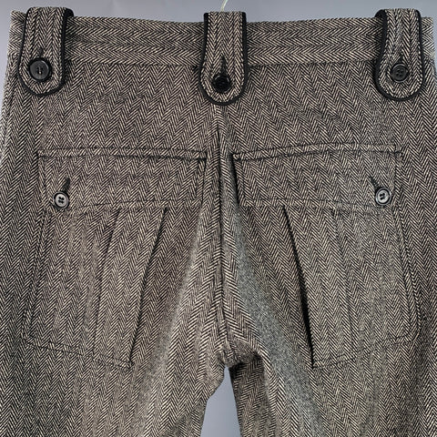DAVID MAYER Size 30 Black Cream Herringbone Wool Blend Button Fly Casual Pants