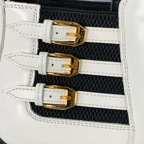 GUCCI Size 8 White Black Gold Leather Pointed Toe Pull On Ankle Boots