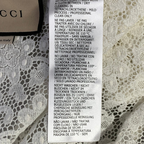 GUCCI by ALESSANDRO MICHELE Size L White Macrame Lace Cotton Blend Bow Long Sleeve Shirt