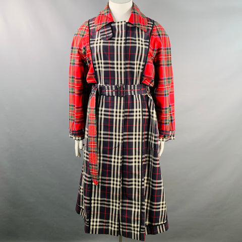 BURBERRY Size L Multi Color Cotton Plaid Belted Trench Coat