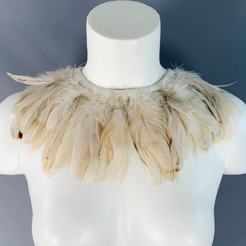 SPORTMAX Beige Leather Feathers Collar Scarf