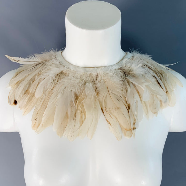 SPORTMAX Beige Leather Feathers Collar Scarf