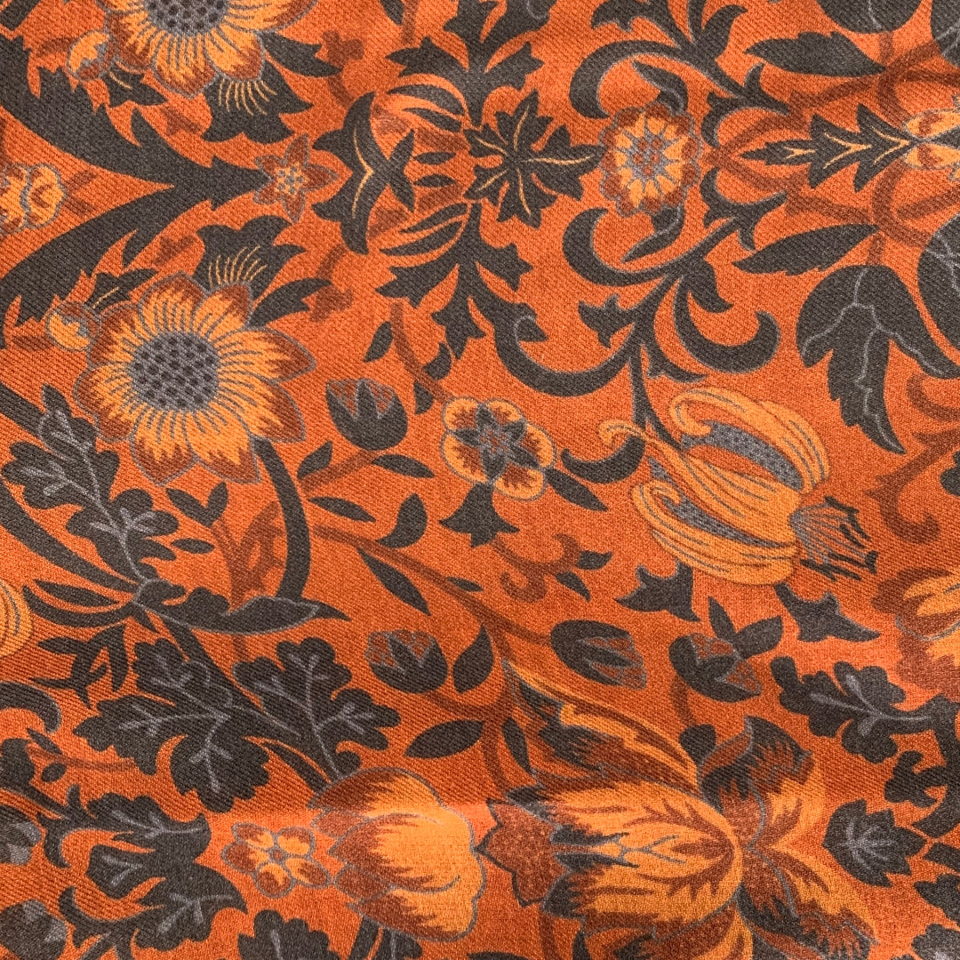 ISAIA Orange Charcoal Floral Wool Blend Scarves
