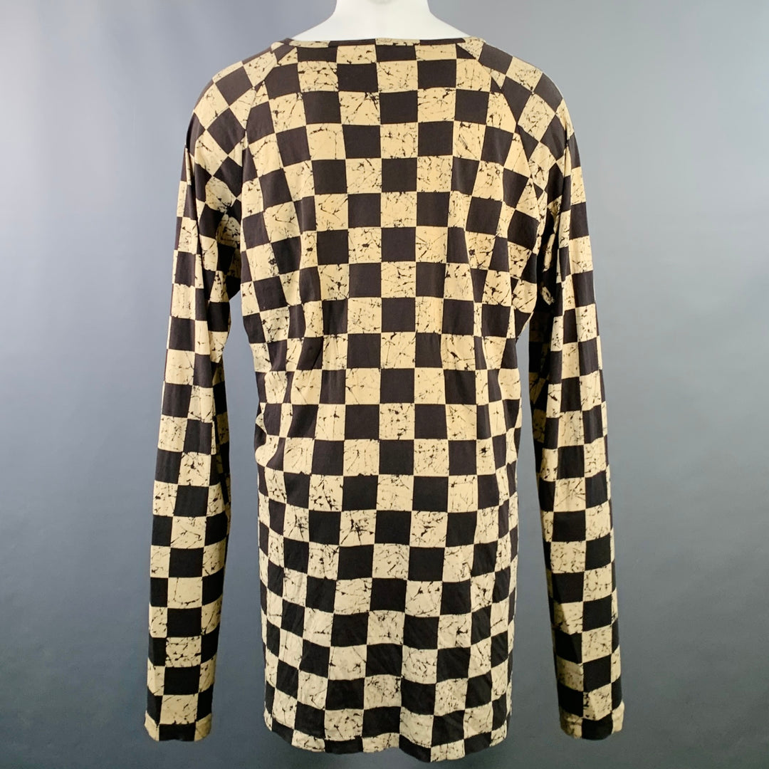 HAIDER ACKERMANN Size M Black Cream Checkered Cotton Blend Scoop Neck Pullover