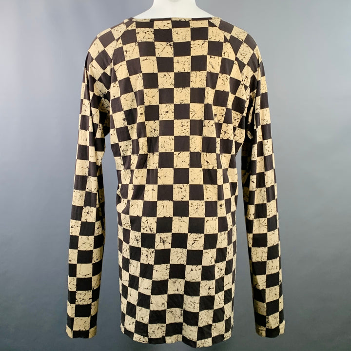 HAIDER ACKERMANN Size M Black Cream Checkered Cotton Blend Scoop Neck Pullover