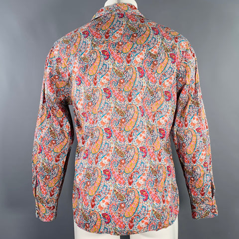 AGNÈS B. Size M White Multi Color Paisley Cotton Two Pockets Long Sleeve Shirt