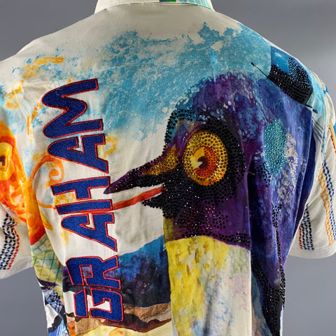 ROBERT GRAHAM Size XXL White Racecar Short Sleeve Shirt