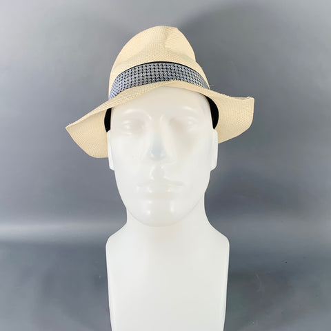 BORSALINO x PORK PIE HATTERS Cream Blue Woven Straw Fedora Hat