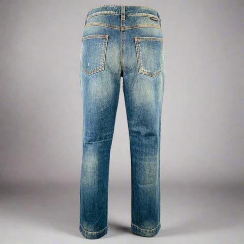 DOLCE & GABBANA Size M Blue Cotton Distressed Cropped Jeans