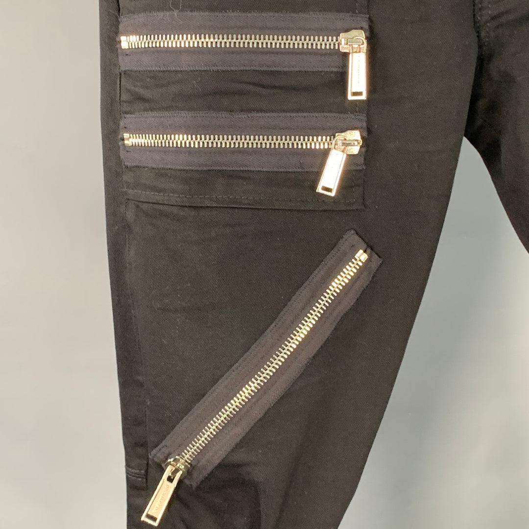 DSQUARED2 Size 34 Black Silver Denim Zippers Button Fly Biker Casual Pants