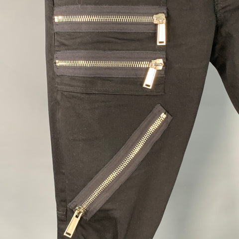 DSQUARED2 Size 34 Black Silver Denim Zippers Button Fly Biker Casual Pants