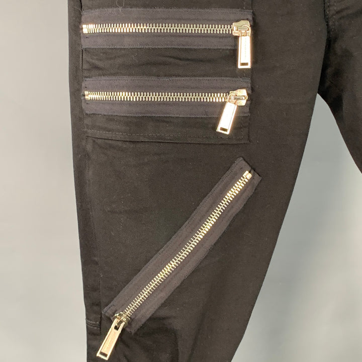 DSQUARED2 Size 34 Black Silver Denim Zippers Button Fly Biker Casual Pants