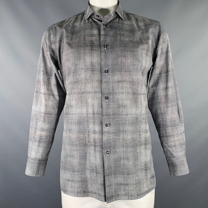 BOTTEGA VENETA Size L Grey White Plaid Cotton Button Up Long Sleeve Shirt