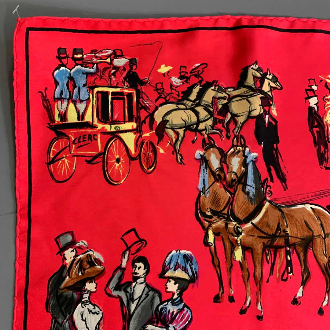 HERMES 1961 Jean-Louis Clerc -Armenonville- Red Black Figures Silk Scarf