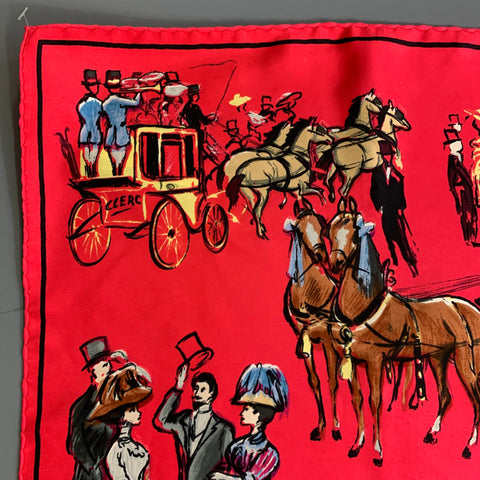 HERMES 1961 Jean-Louis Clerc -Armenonville- Red Black Figures Silk Scarf