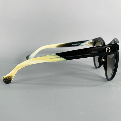 BALENCIAGA Black Yellow Acetate Cat Eye Sunglasses