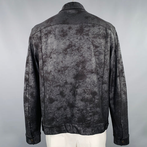 JOHN VARVATOS Size XXL Black Grey Marbled Polyester Blend Jacket