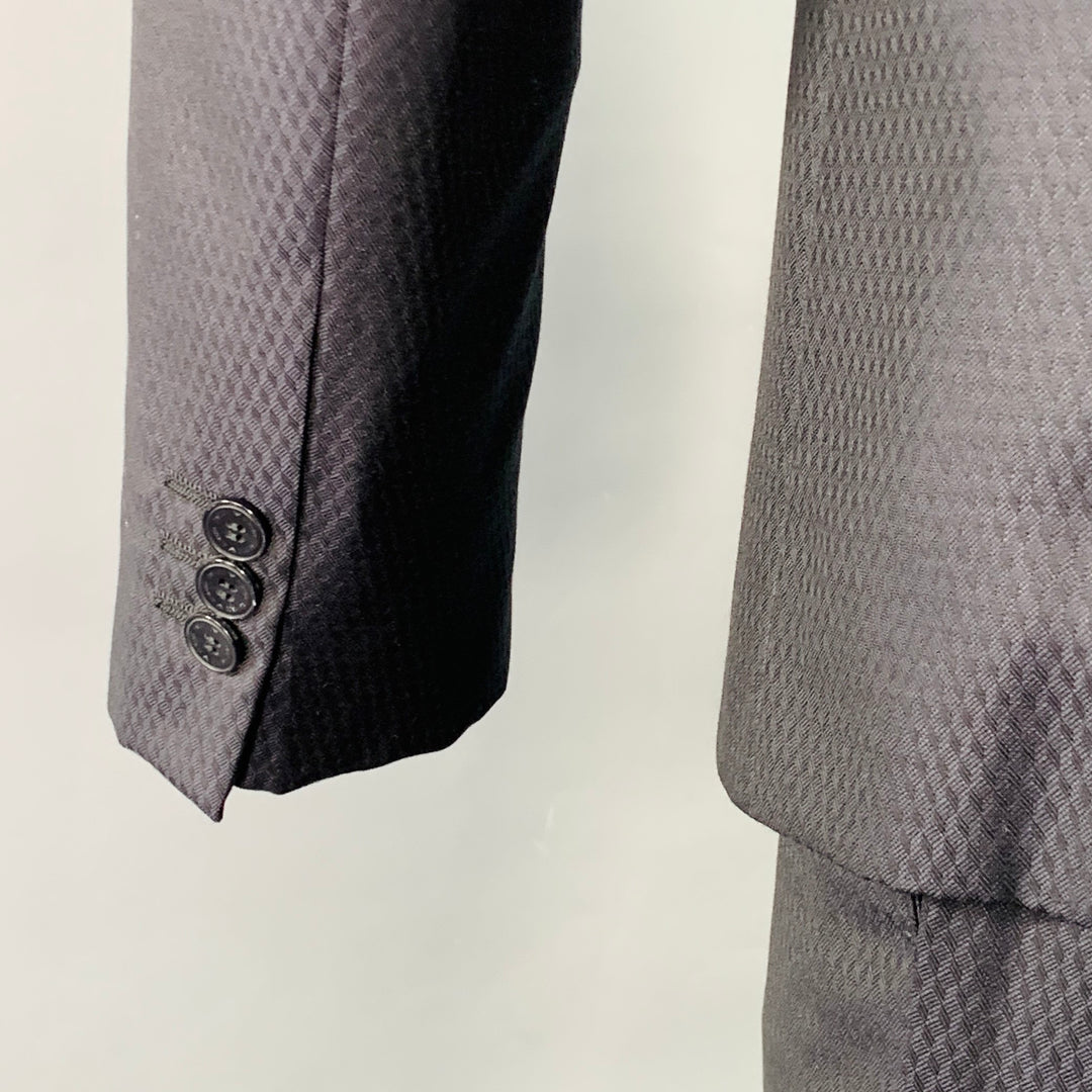 EMPORIO ARMANI Size 40 Navy Textured Wool Silk Single Breasted Notch Lapel Suit