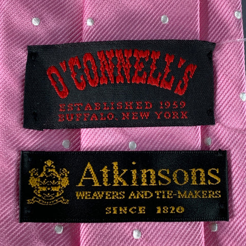 O'CONNELL'S Pink White Polka Dot Silk Tie