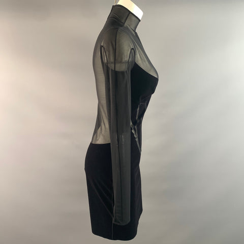 MUGLER Size M Black Polyamide Blend Sheer Cocktail Dress