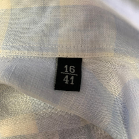 PAUL SMITH Size M White Blue Checkered Linen Long Sleeve Shirt