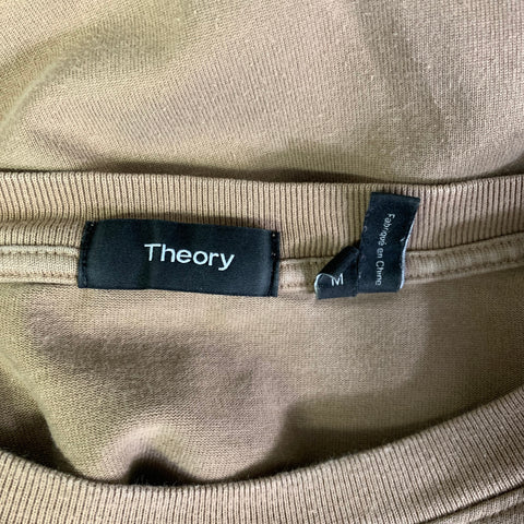 THEORY Size M Tan Solid Cotton Crew-Neck T-shirt