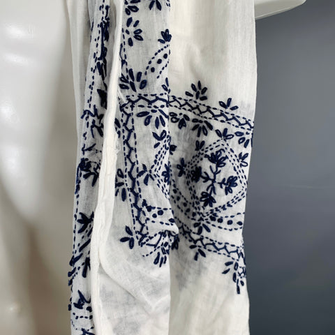 ALTEA White Black Embroidered Cotton Scarf