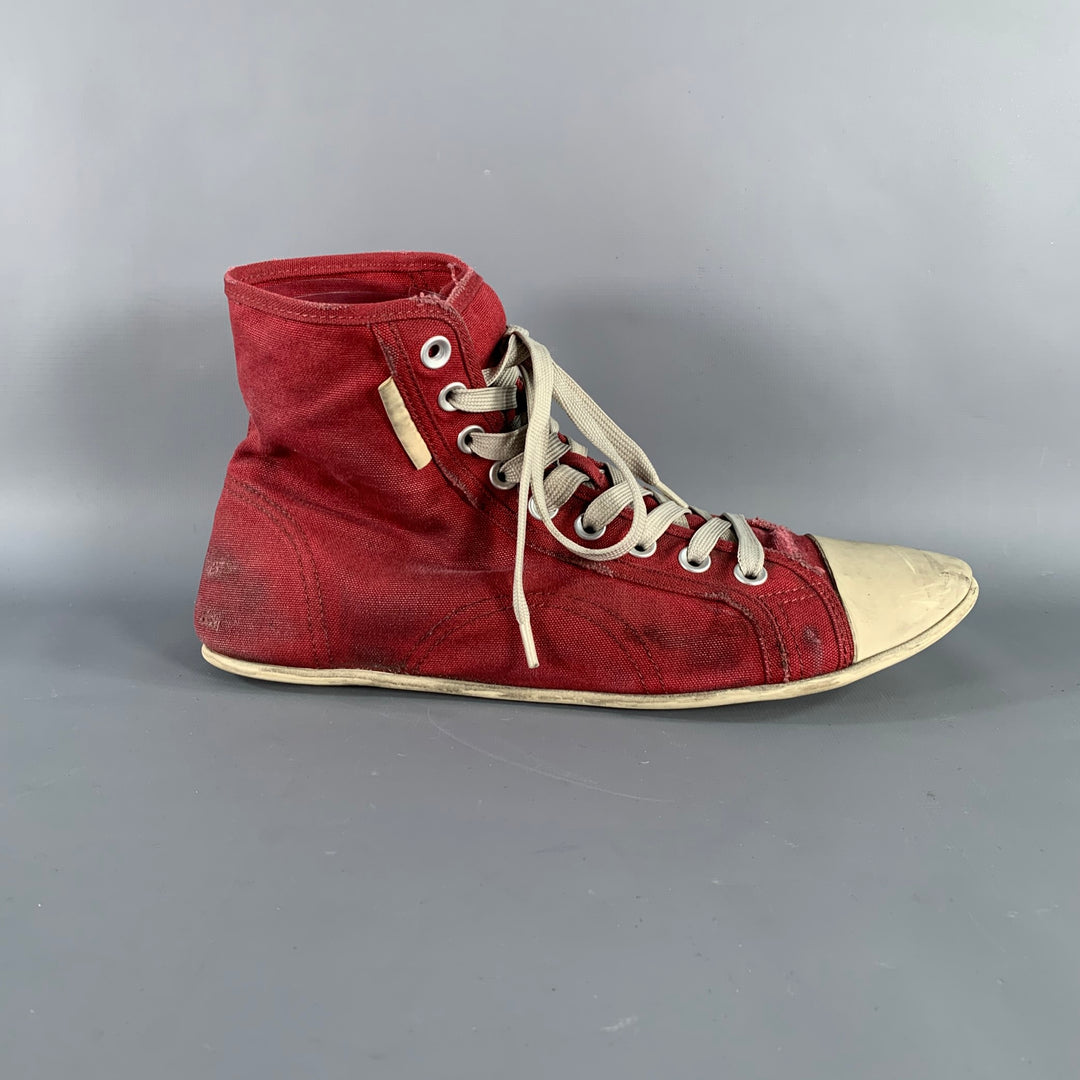 BALENCIAGA 2024 Size 8 Ultraflat High Top Red Canvas Sneakers