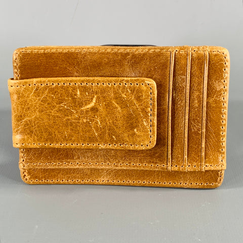 Porte-cartes à pince en cuir vintage marron clair