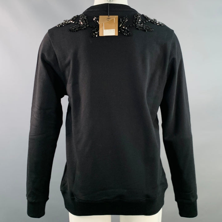 BURBERRY Size S Pancras Black Crystal Embellishment Cotton Crew Neck Sweatshirt