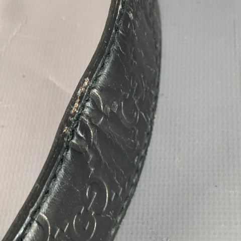 GUCCI Size 38 Guccissima Black Monogram Leather GG Buckle Belt