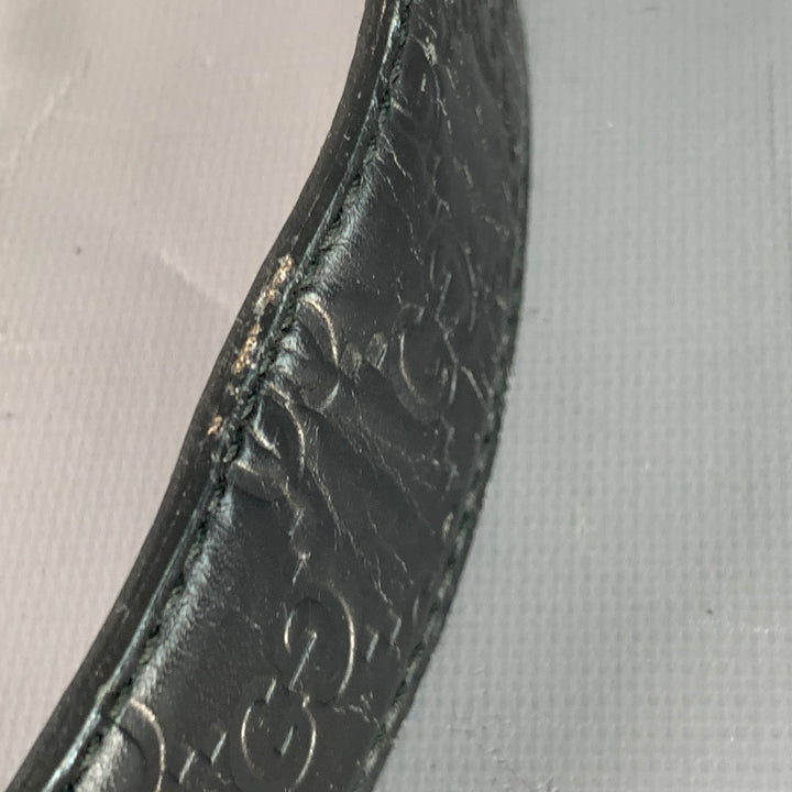 GUCCI Size 38 Guccissima Black Monogram Leather GG Buckle Belt