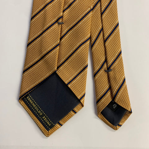 ERMENEGILDO ZEGNA Gold Navy Diagonal Stripe Silk Tie