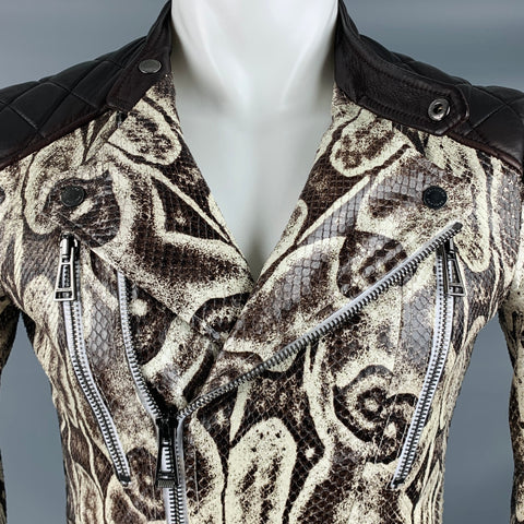 BELSTAFF Size S Brown White Snakeskin Leather Biker Jacket