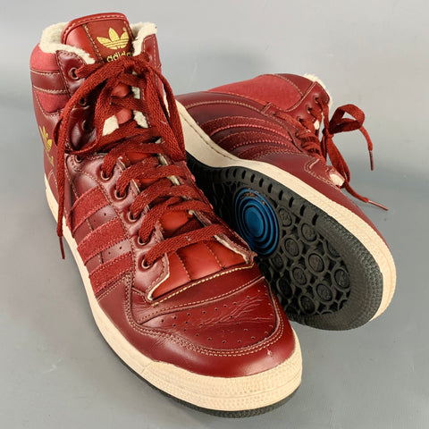 ADIDAS Winter 2012 Size 12 Decades OG Burgundy Off White Leather High Top Sneakers