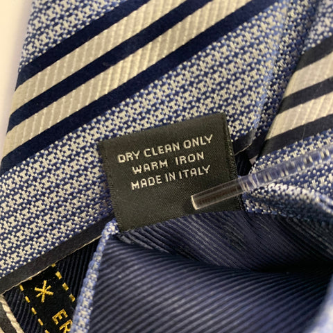 ERMENEGILDO ZEGNA One Size Blue Silver Diagonal Stripe Silk Tie