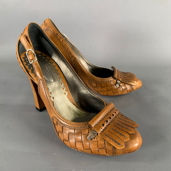BOTTEGA VENETA Size 6.5 Brown Leather Fringe Pumps