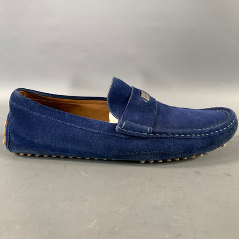 GUCCI Size 11 Blue Suede Slip On Loafers