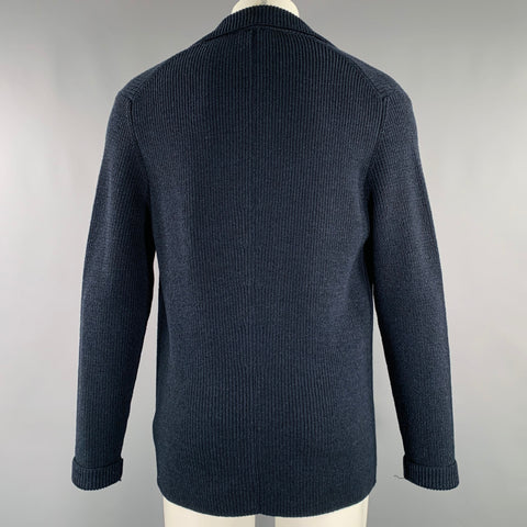 LANVIN Size M Navy Knit Merino Wool 2 Pockets Cardigan