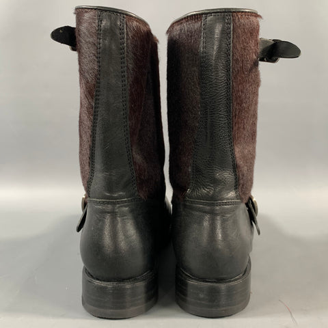 FRYE Size 9 Black Brown Leather Pony Hair Pull On Boots