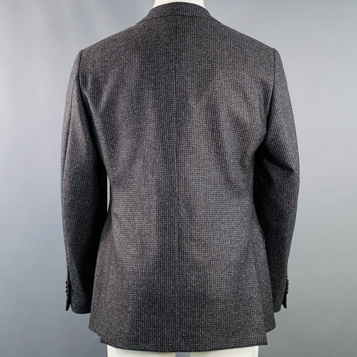 LUIGI BIANCHI Size 40 Regular Grey Charcoal Checkered Notch Lapel Sport Coat