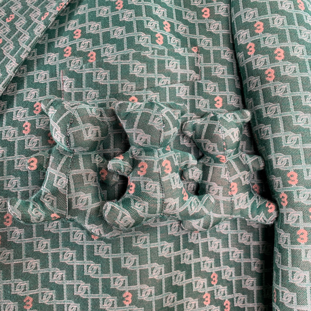 3.PARADIS SS22 Size L Green Jacquard Wool Notch Lapel Coat