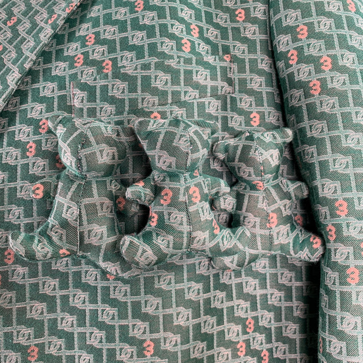3.PARADIS SS22 Size L Green Jacquard Wool Notch Lapel Coat